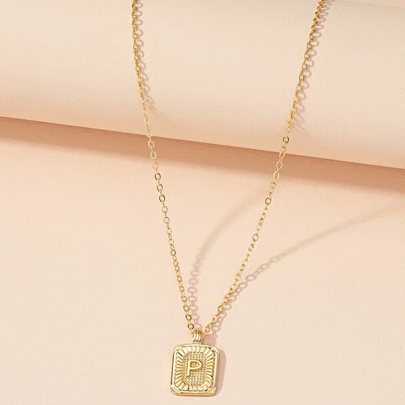Hello Molly Jewelry Simple Square Letter Pendant Necklace P